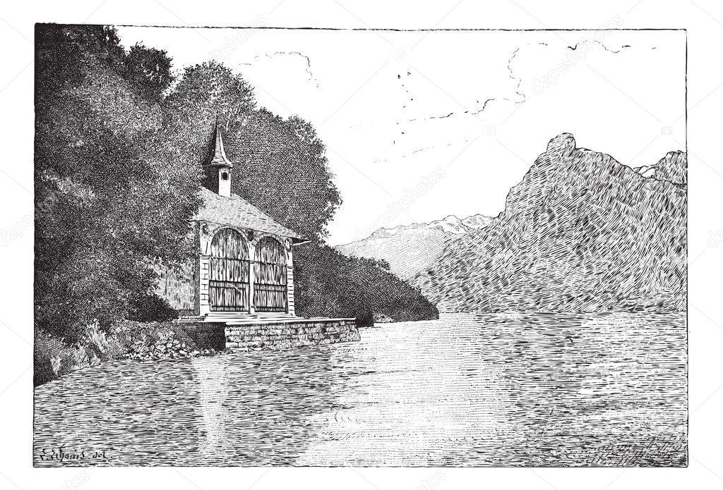 The chapel of William Tell vintage engraving