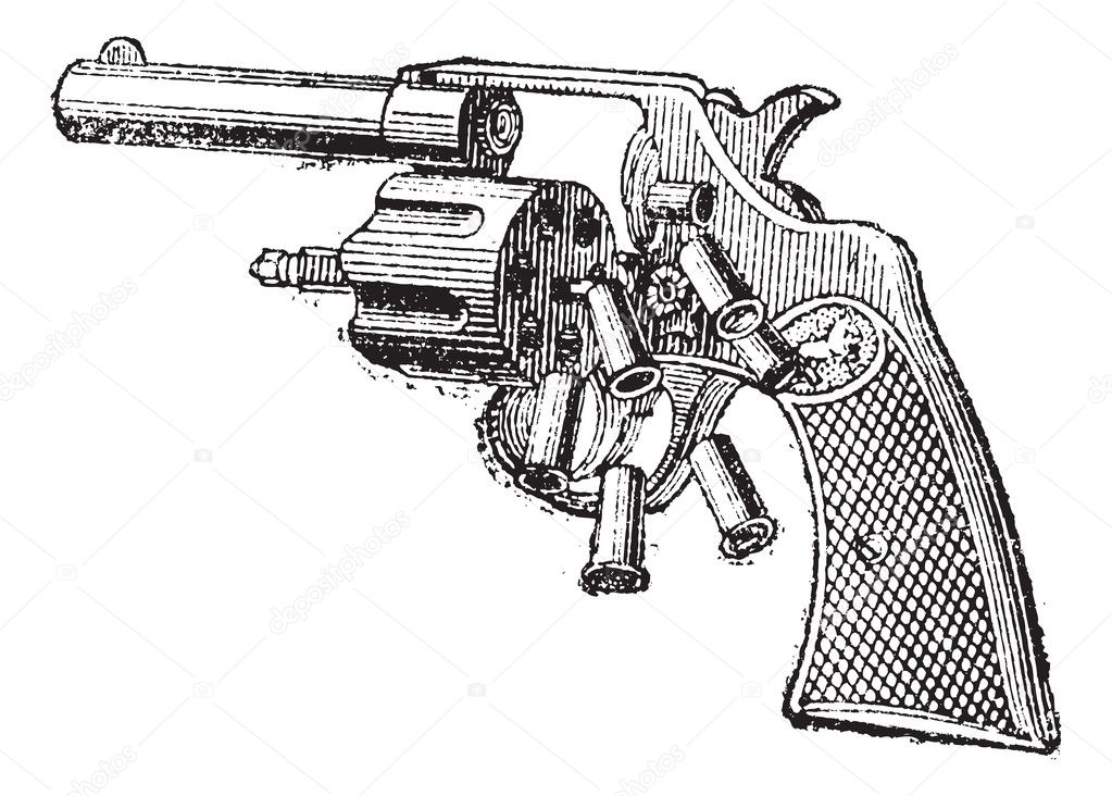 Colt Revolver, vintage engraving.
