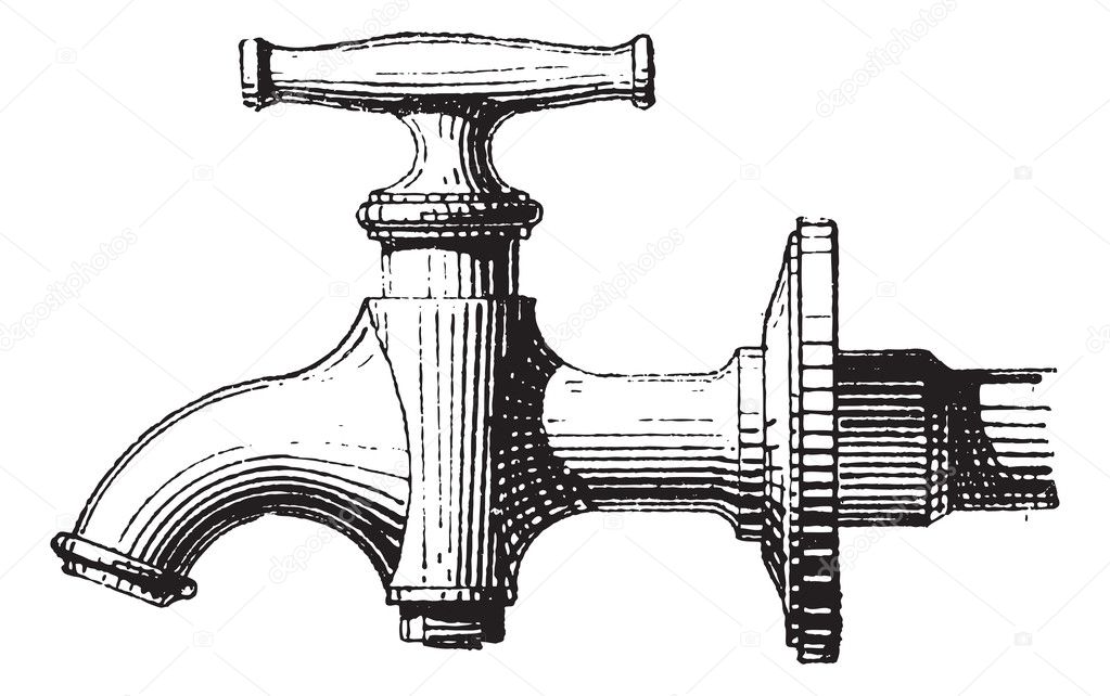 Tap isolated on white background, vintage engraving.