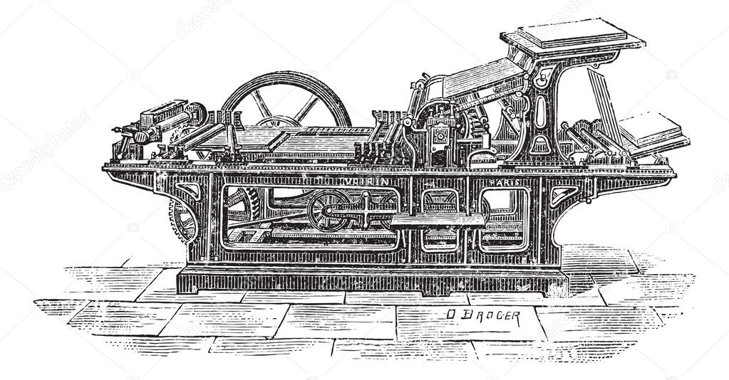 Printing press with one cylinder vintage engraving