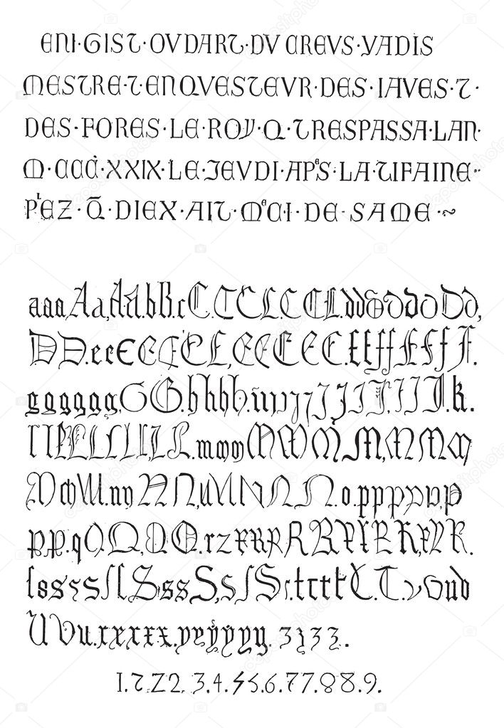 Fig. 7. Inscriptions, Gothic Alphabet Square, vintage engraving.