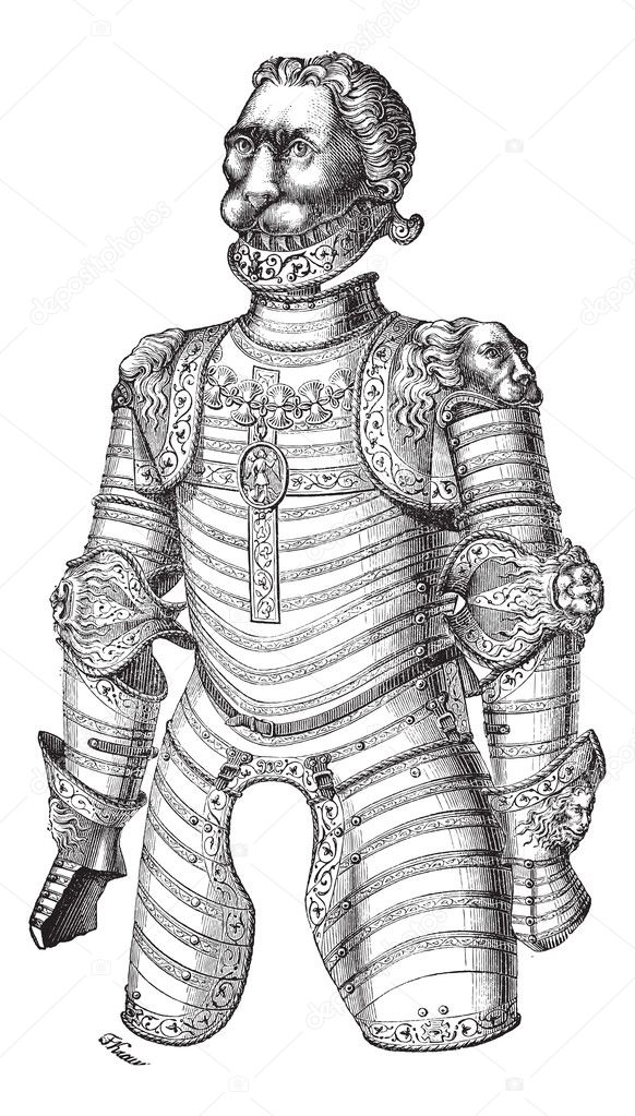Armor of lion also known as Louis XII vintage engraving