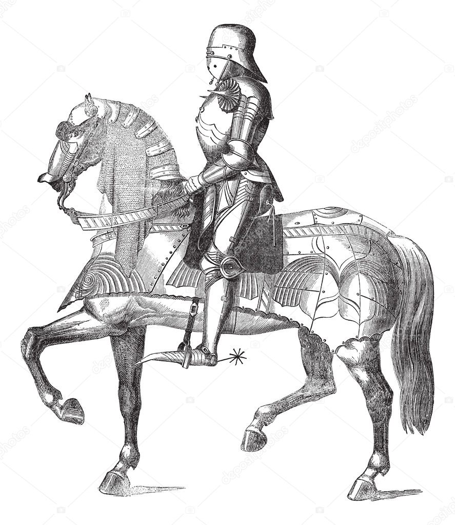 Chevalier on the horse vintage engraving