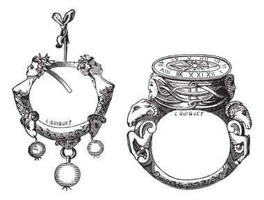 The earring and the ring of the sixteenth century vintage engrav clipart