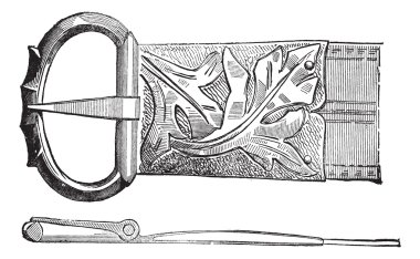 Belt buckle of fifteenth century vintage engraving clipart