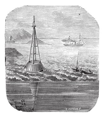 Buoy out of wooden at the entry of the Gironde vintage engraving clipart