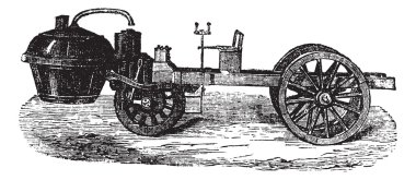 Steam-powered Tricycle, vintage engraving clipart