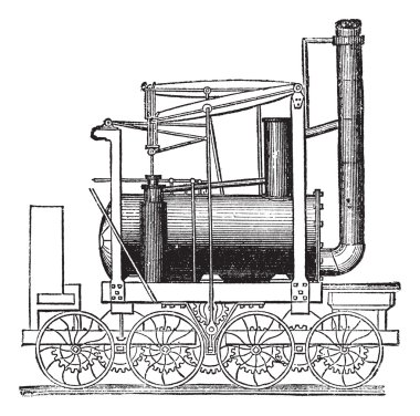 Puffing Billy Locomotive, vintage engraving clipart