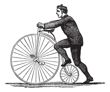 Penny-farthing or High Wheel Bicycle, vintage engraving clipart