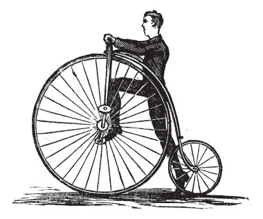 Penny-Farthing veya yüksek tekerlekli bisiklet, antika gravür