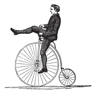 Penny-farthing or High Wheel Bicycle, vintage engraving clipart