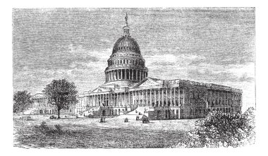 United States Capitol, in Washington, D.C., USA, vintage engravi clipart