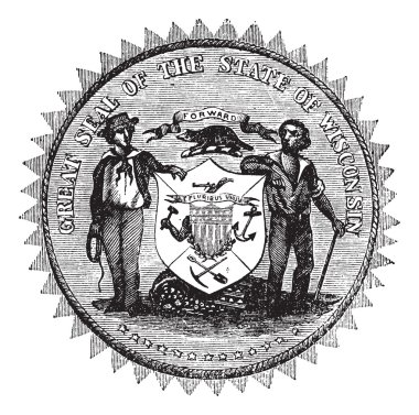 Great Seal of the State of Wisconsin USA vintage engraving clipart