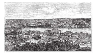 Yekaterinburg or Sverdlovsk in Russia, during the 1890s, vintage engraving. Old engraved illustration of Yekaterinburg city. clipart