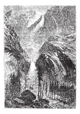 Yosemite Falls in Sierra Nevada California United States vintage clipart