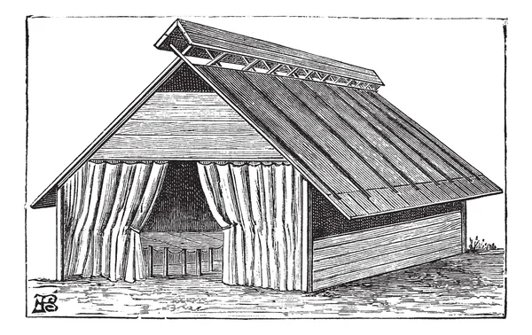 A szerkezet barakk sátor vintage gravírozás — Stock Vector