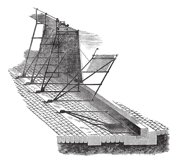 Gravure vintage de conception de barrage à aiguille — Image vectorielle