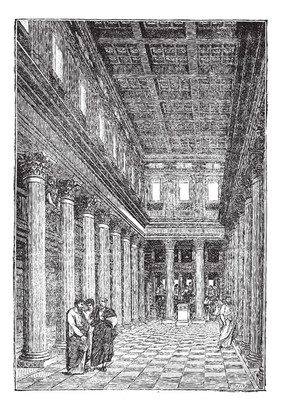 Interieur van de basiliek van pompeii vintage gravure — Stockvector
