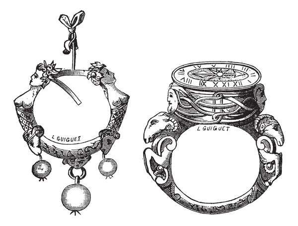 Серёжка и кольцо винтажной гравировки XVI века — стоковый вектор