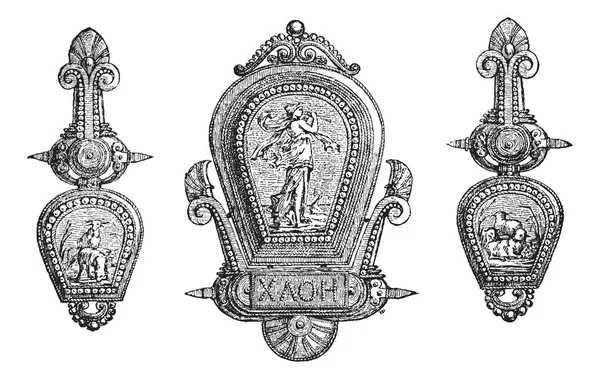 Roman jewellery depicting Gods and allegory vintage engraving — Wektor stockowy