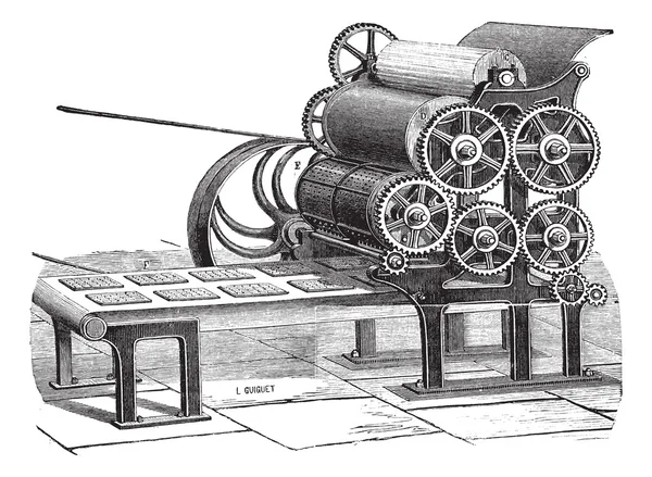 Biscuit (scheepsbeschuit) maken van machine vintage gravure — Stockvector