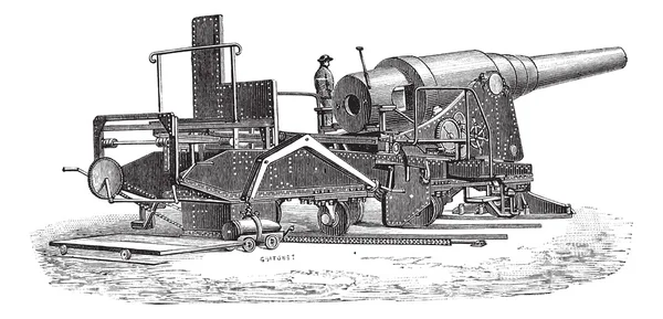 Gravure vintage du canon Krupp (72 tonnes) — Image vectorielle