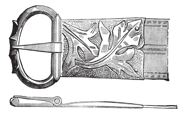 Hebilla de cinturón de grabado vintage del siglo XV — Vector de stock