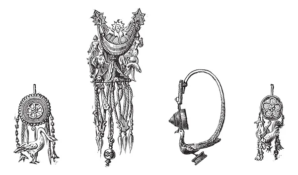 Greek earrings vintage engraving — Stock Vector
