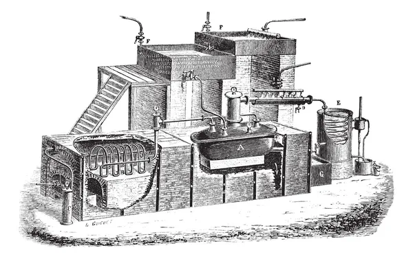 荷兰类型水蒸馏装置复古雕刻 — 图库矢量图片