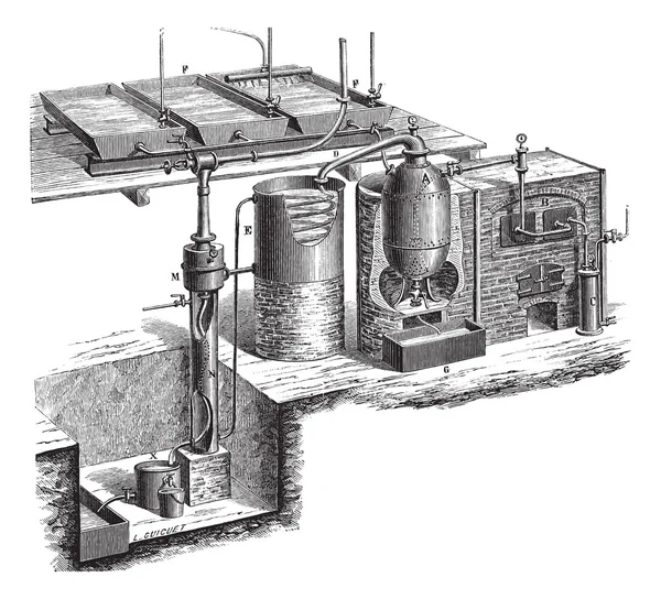 Vakuová destilace vinobraní gravírování — Stockový vektor