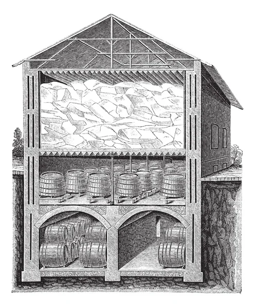 Винтажная гравировка в подвале со льдом — стоковый вектор