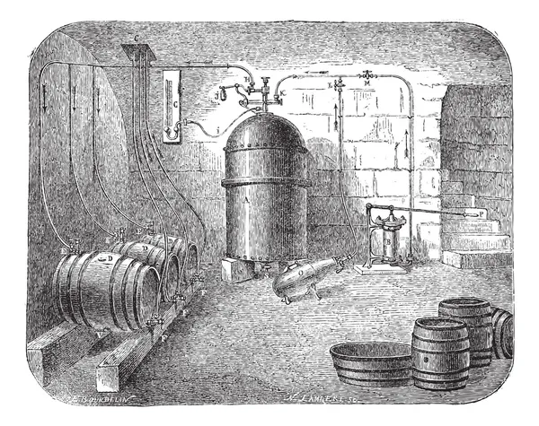 Bier pompen vintage gravure — Stockvector