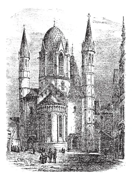 Catedral de Maguncia o Catedral de San Martín en Maguncia Alemania vinta — Vector de stock