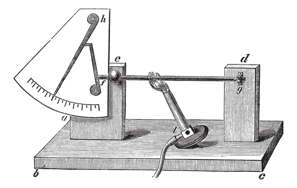 Fig.1. - Pirômetro velho com alavanca por Musschenbroek, vintage engr — Vetor de Stock