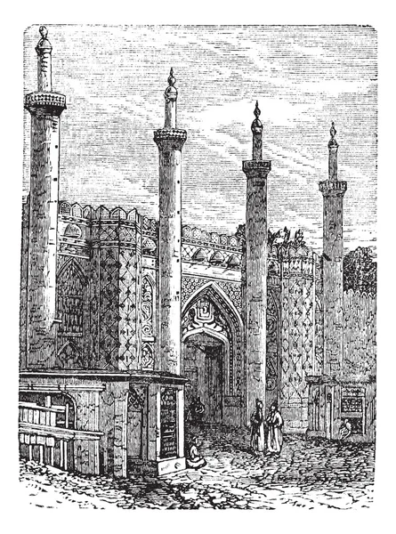 Teheránban. -egykori déli kapuja, vintage gravírozás. — Stock Vector