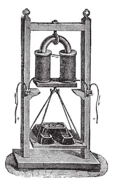 Fig. 7. -electro-magnet vikt belastning, vintage gravyr. — Stock vektor