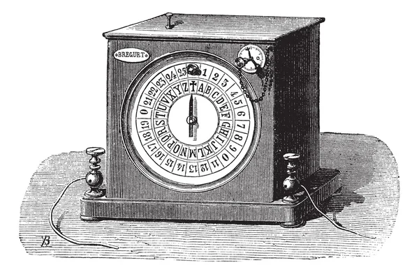 Příjemce volání telegraf, vintage gravírování. — Stockový vektor