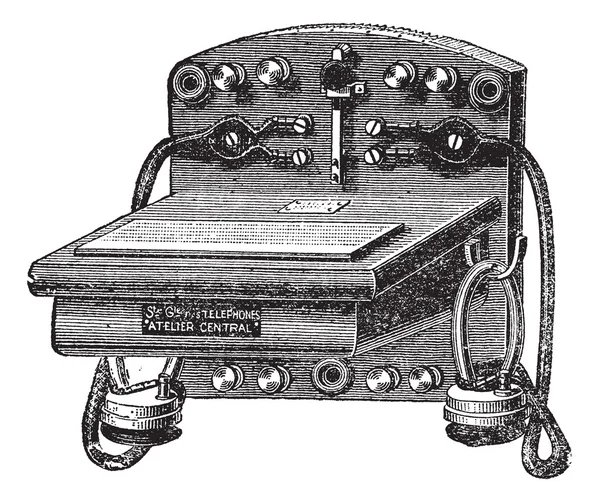 Figo. 6. - Telefone-Bell Ader, gravura vintage . — Vetor de Stock