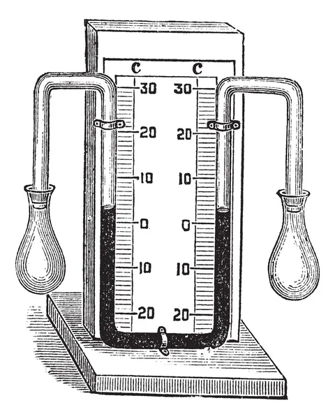 Дифференциальный термометр, винтажная гравировка . — стоковый вектор