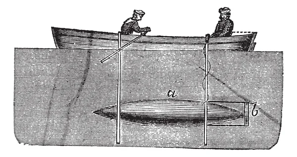 Fig .2. - Whitehead torpedo of Luppis, vintage engraving. — Stock Vector
