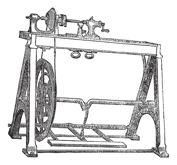 Máquina de torneado de madera de torno de husillo, grabado vintage — Vector de stock