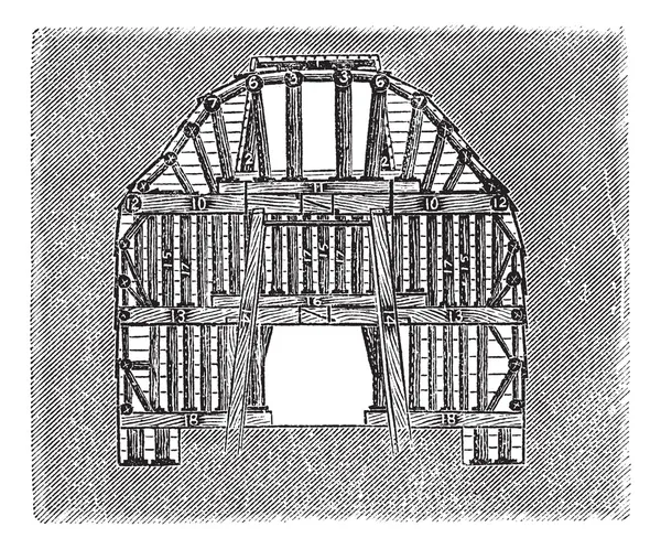 Tunneldesign aus Holz, Vintage-Gravur — Stockvektor