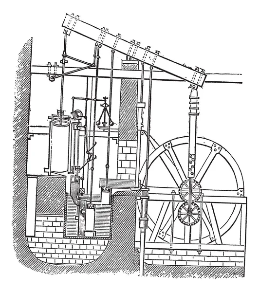 Watt-Dampfmaschine, Vintage-Gravur — Stockvektor
