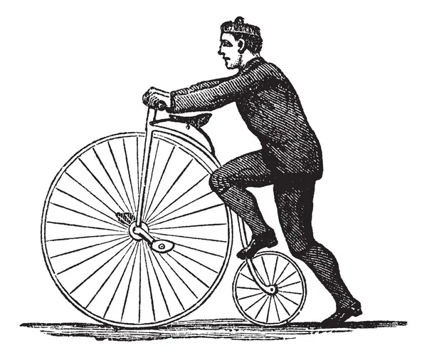 Bicicleta Penny-farthing o alta rueda, grabado vintage — Archivo Imágenes Vectoriales