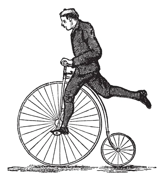 Bicicleta Penny-farthing o alta rueda, grabado vintage — Archivo Imágenes Vectoriales