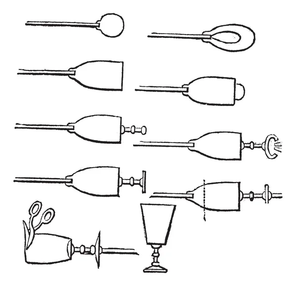 Proceso de fabricación de vidrio para beber, grabado vintage — Archivo Imágenes Vectoriales