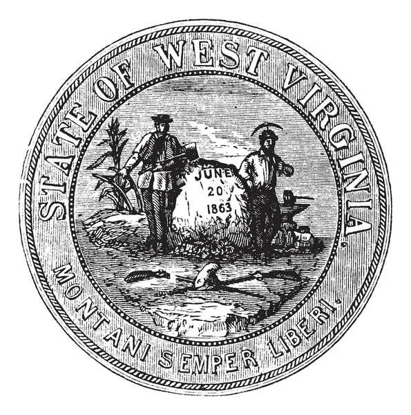 Az állam Nyugat-Virginia, Usa, vintage gravírozás címere — Stock Vector