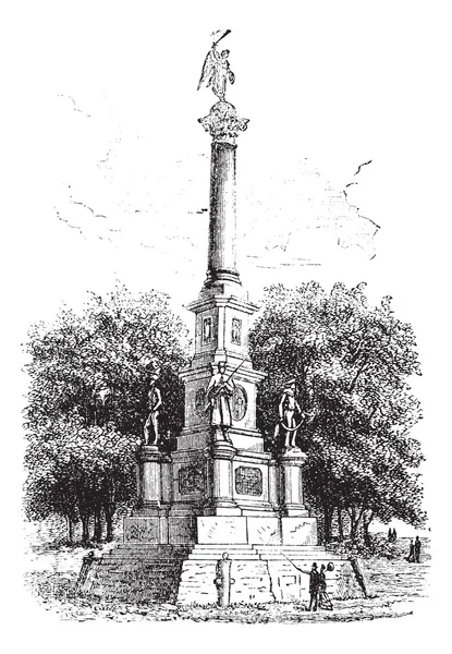 士兵的纪念碑伍斯特马萨诸塞州美国老式雕刻 — 图库矢量图片