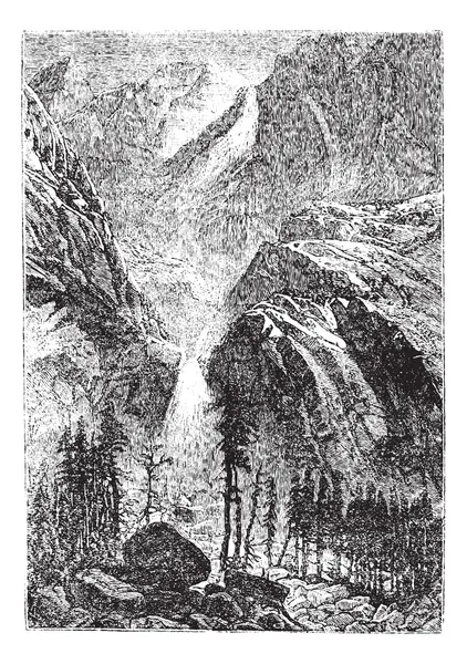 シエラ ・ ネバダ カリフォルニア州でヨセミテの滝アメリカ合衆国ヴィンテージ — ストックベクタ
