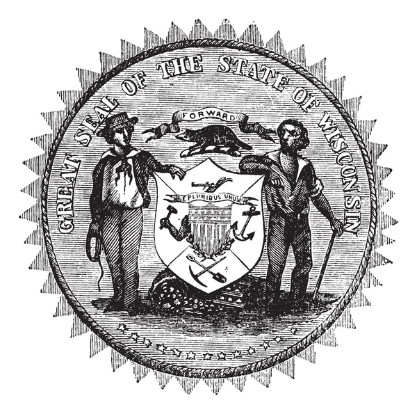 Большая печать штата Висконсин Винтажная гравировка США — стоковый вектор